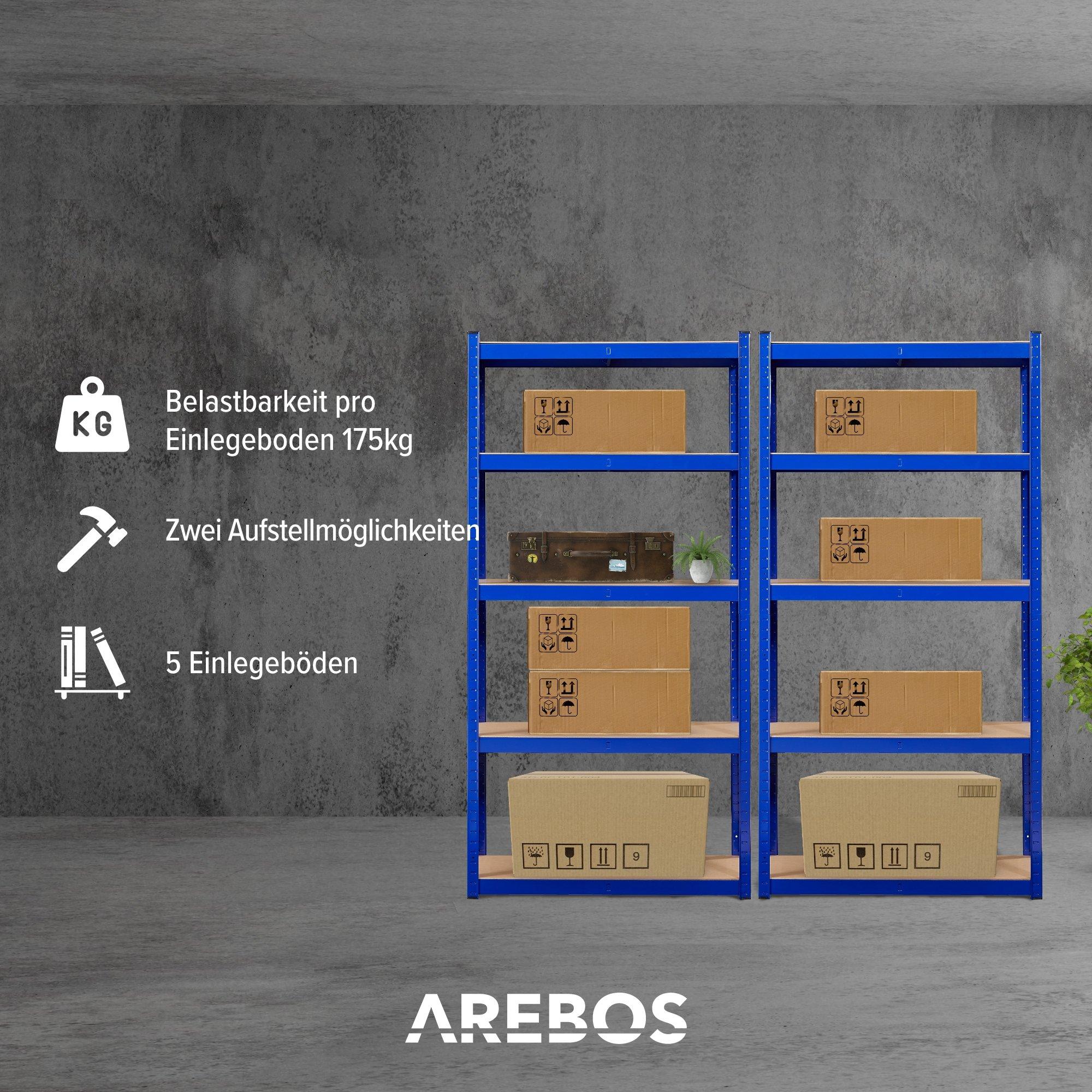 Arebos Lot de 2 étagères pour charges lourdes | Étagère de cave | Étagère enfichable | Étagère de stockage | Étagère d'atelier  