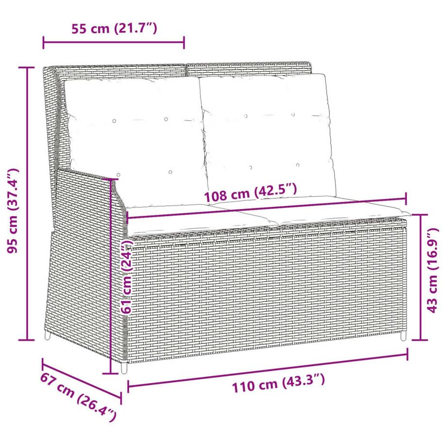 VidaXL Verstellbare gartenbank poly-rattan  