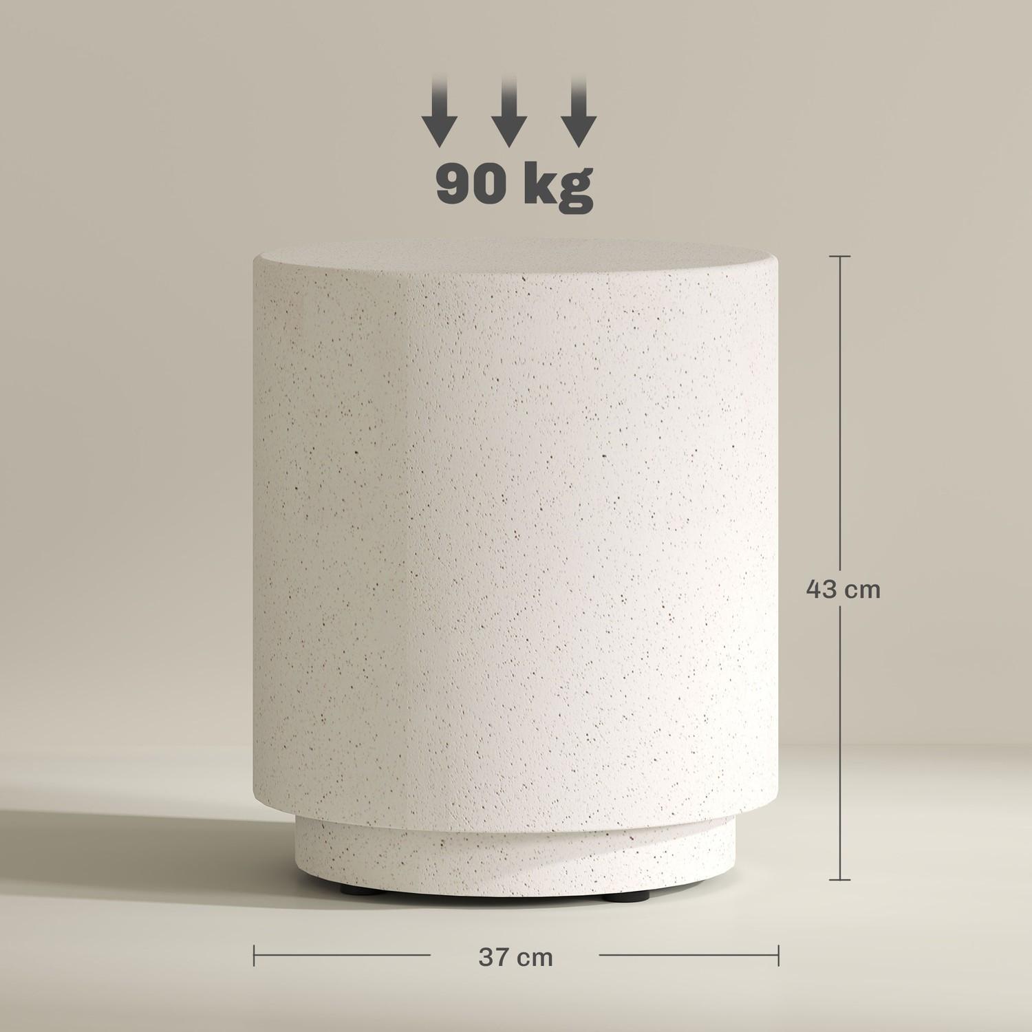 Northio Table d'appoint, table de salon aspect pierre, table basse, table de canapé, table basse pour salon, jardin Ø37 ​​​​x 43 cm, blanc crème |  