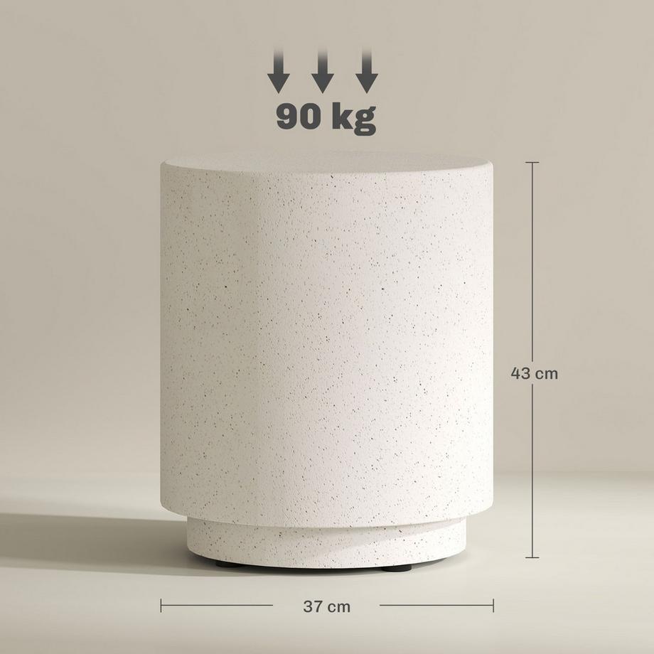 Northio Table d'appoint, table de salon aspect pierre, table basse, table de canapé, table basse pour salon, jardin Ø37 ​​​​x 43 cm, blanc crème |  