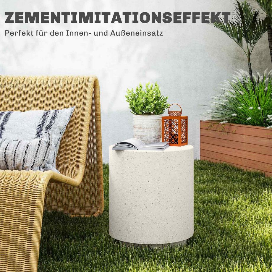 Northio Table d'appoint, table de salon aspect pierre, table basse, table de canapé, table basse pour salon, jardin Ø37 ​​​​x 43 cm, blanc crème |  