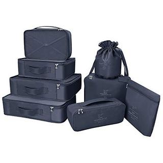 Only-bags.store  Koffer-Organisator, Kleidersäcke für Reisen, 8-teiliges Set, 7 x Farben, Reisegepäck-Organisatoren inklusive wasserdichtem Schuhaufbewahrungsbeutel, praktische Kompressionstaschen für Reisende, navy 