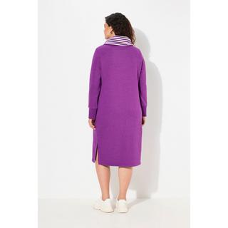 Ulla Popken  Robe en molleton avec poches, col montant et manches longues, passepoils fantaisie 