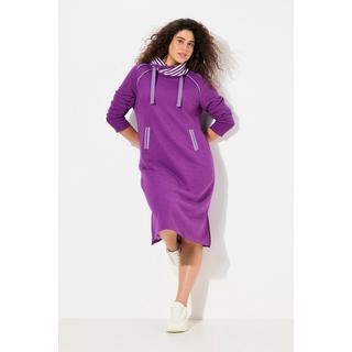 Ulla Popken  Sweatkleid, Zierpaspeln, Stehkragen, Langarm, Taschen 