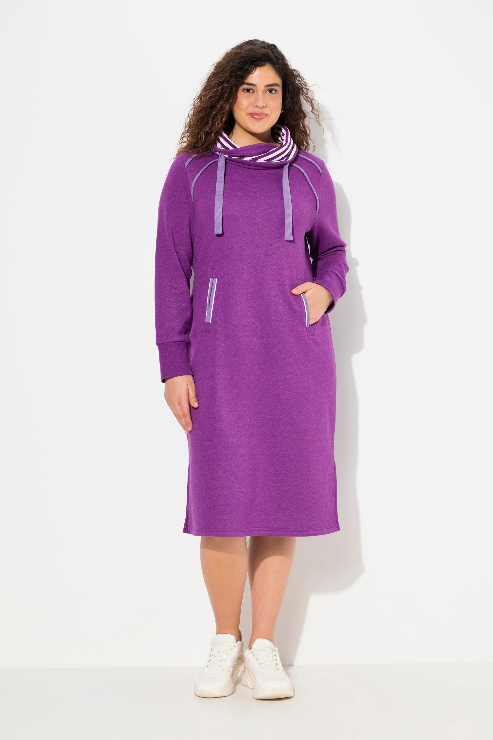 Ulla Popken  Robe en molleton avec poches, col montant et manches longues, passepoils fantaisie 