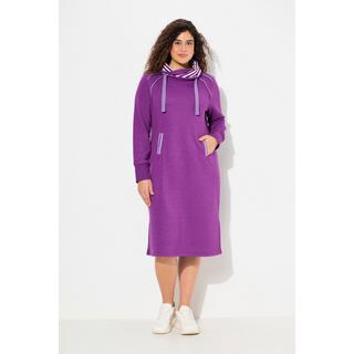 Ulla Popken  Sweatkleid, Zierpaspeln, Stehkragen, Langarm, Taschen 