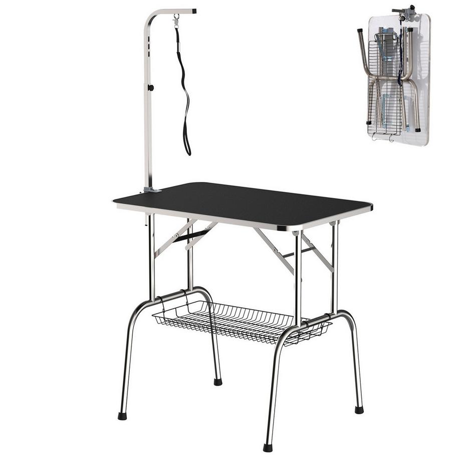 Northio  Trimmtisch Pflegetisch Schertisch Mit Korb, Klappbar & Höhenverstellbar, Edelstahl, Schwarz 