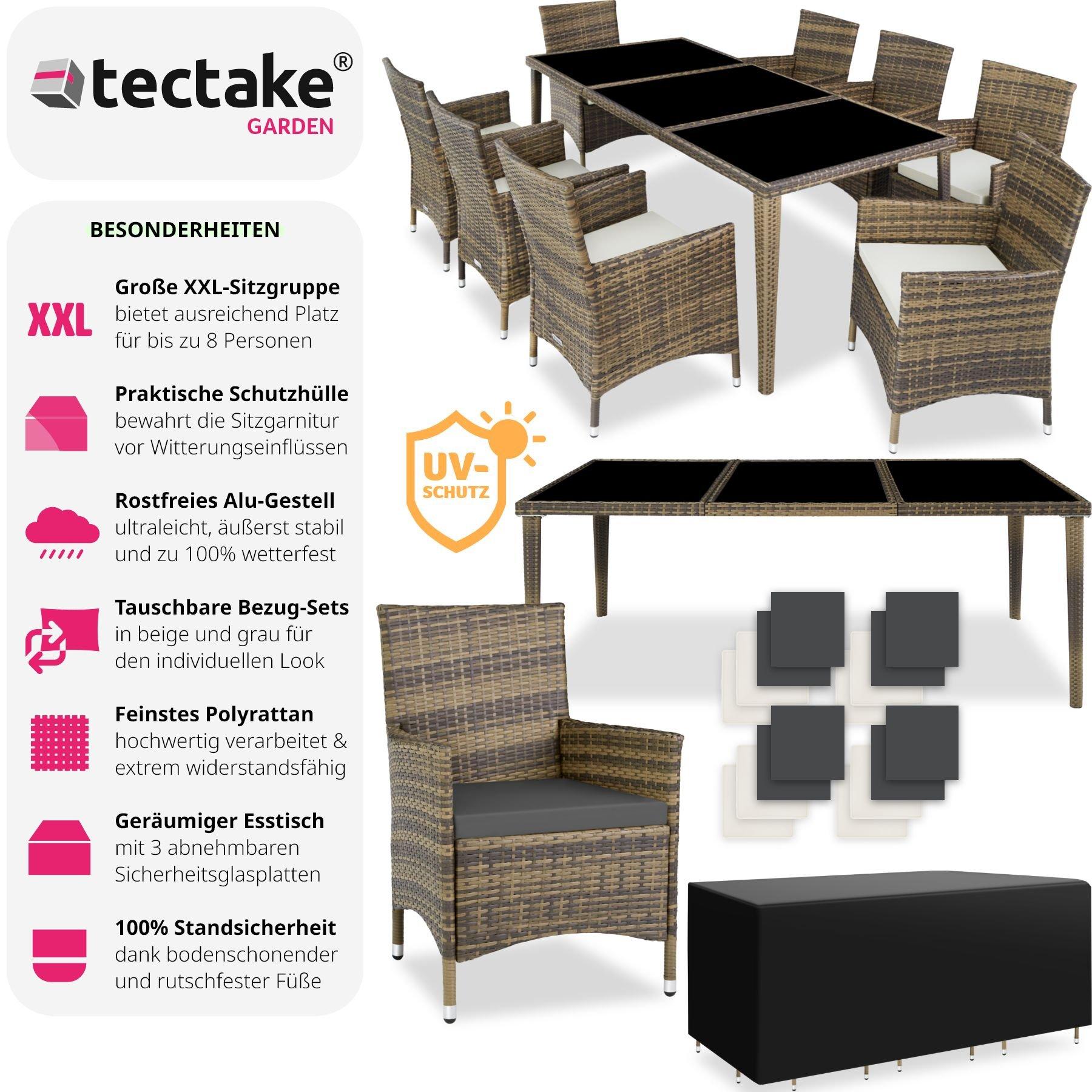 Tectake Salon de jardin MONACO 8 places avec 2 sets de housses + housse de protection  