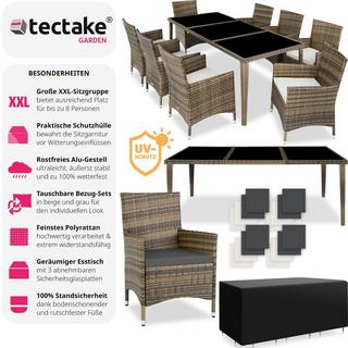 Tectake Set in rattan Menorca 8 sedie e 1 tavolo in alluminio, coperture protettive  