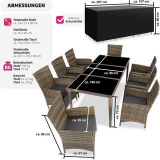 Tectake Aluminium Rattan Sitzgruppe Menorca 8+1 mit Schutzhülle  