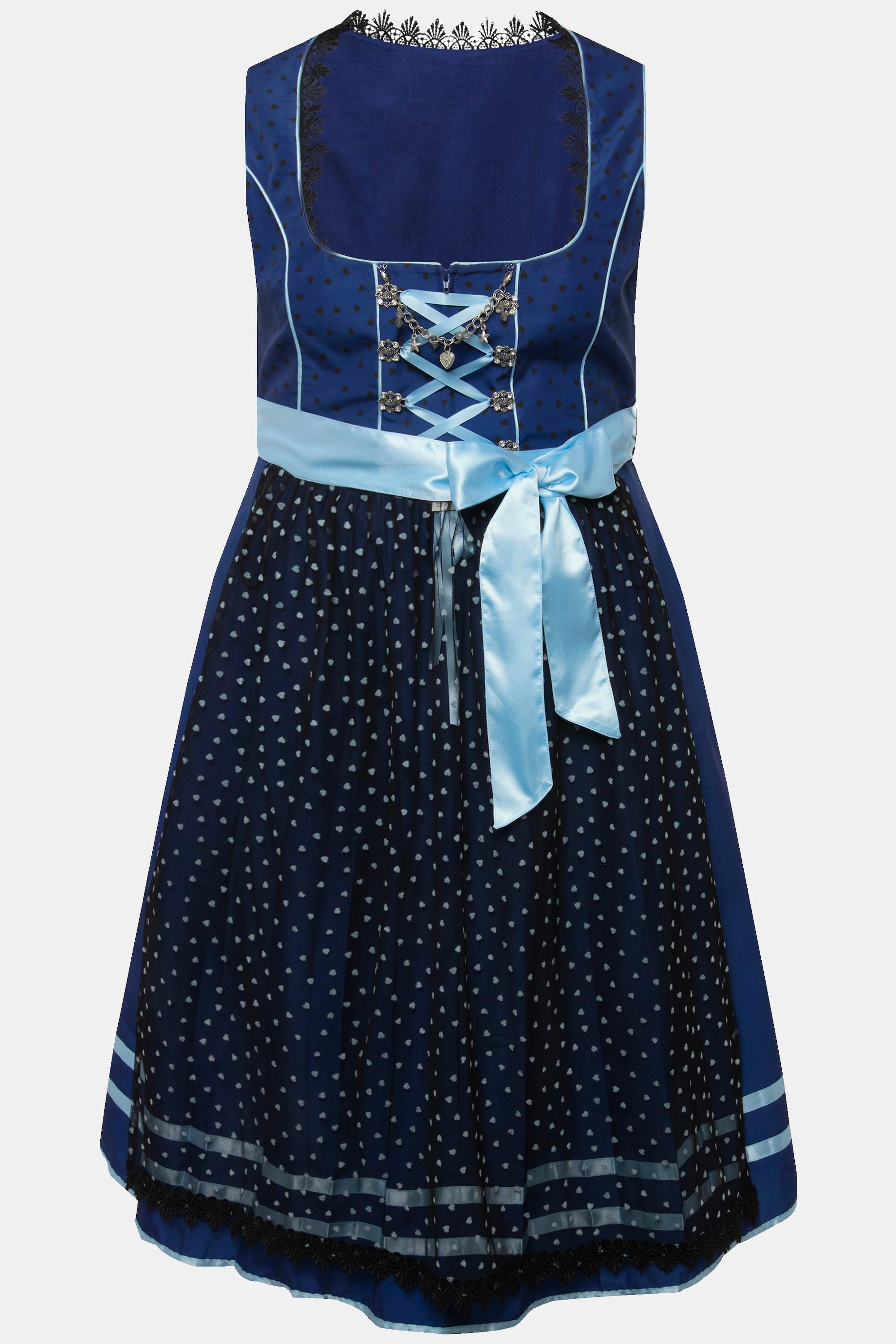 Ulla Popken  Dirndl, Herzen, Zierkette, Carree-Ausschnitt, ärmellos 