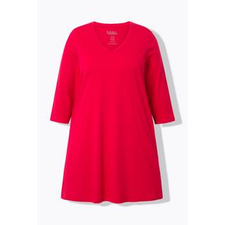 Ulla Popken  T-shirt long, couture décorative, silhouette en A, col V, manches 3/4 