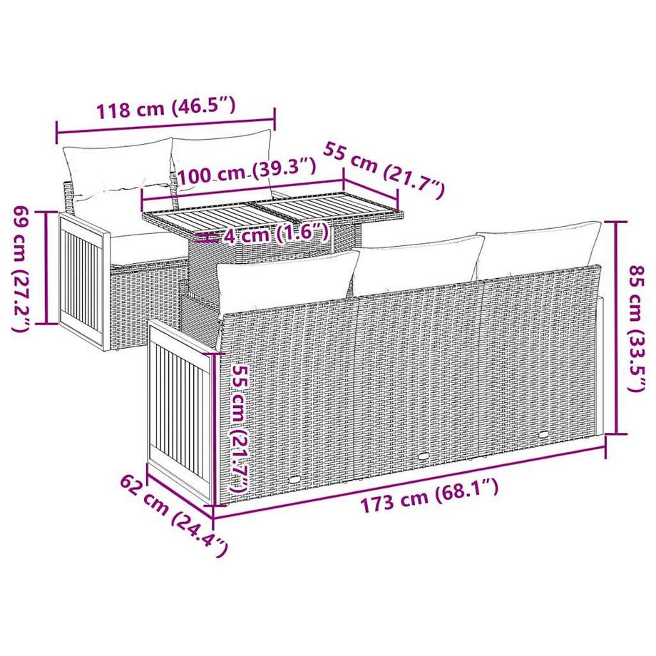 VidaXL set di divani da giardino Polirattan  