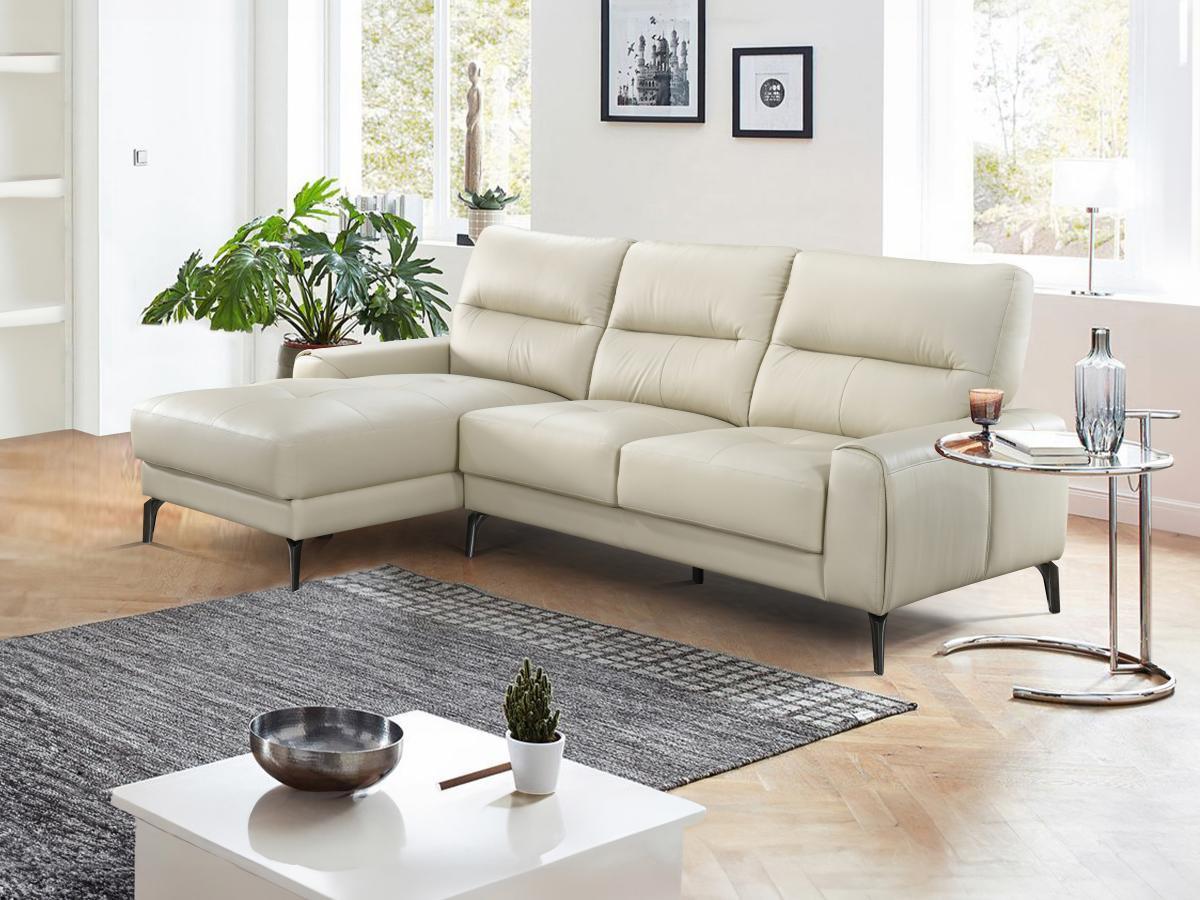 Vente-unique Ecksofa - Ecke links - Büffelleder - Beige - VALDANA  