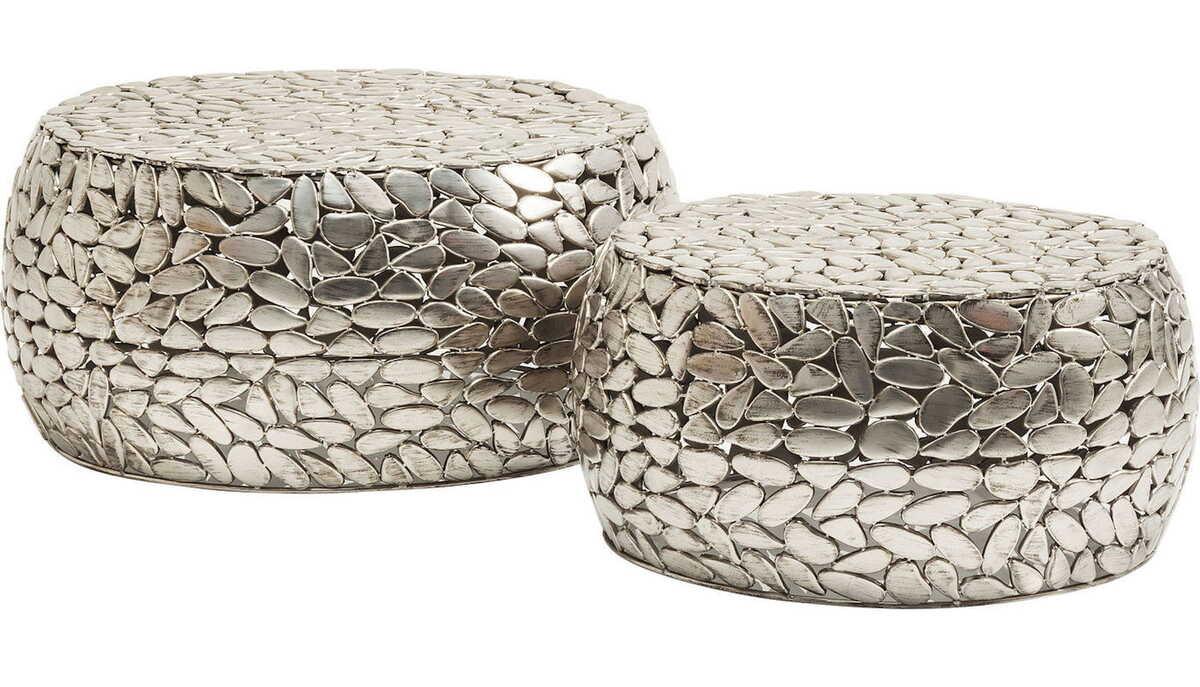 KARE Design Couchtisch Pebbles Deluxe Silber (2/Set)  