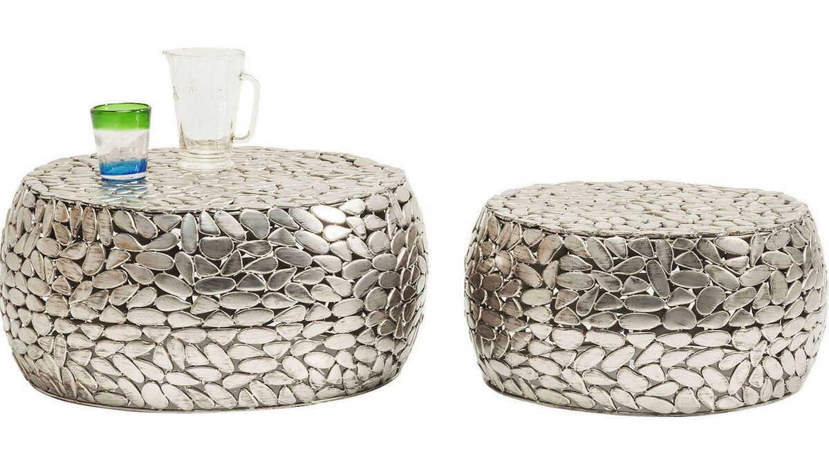 KARE Design Couchtisch Pebbles Deluxe Silber (2/Set)  