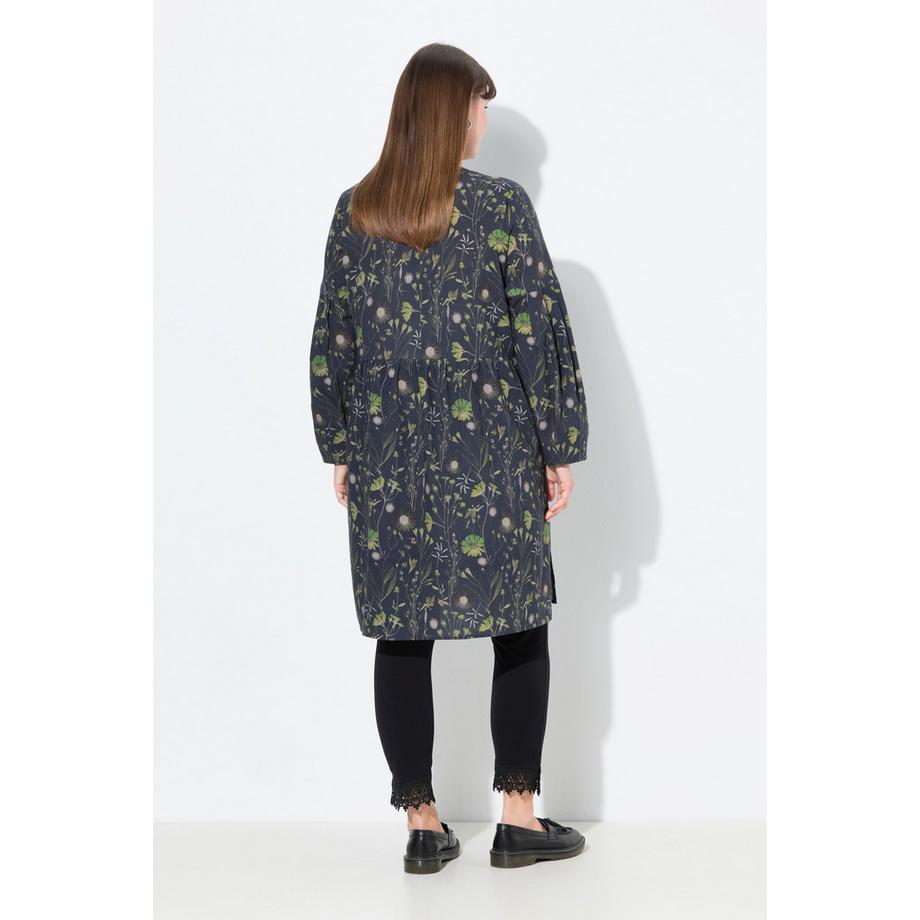 Ulla Popken Tunique Longue Coupe Evasée Col Rond Manches Longues Coton Bio  