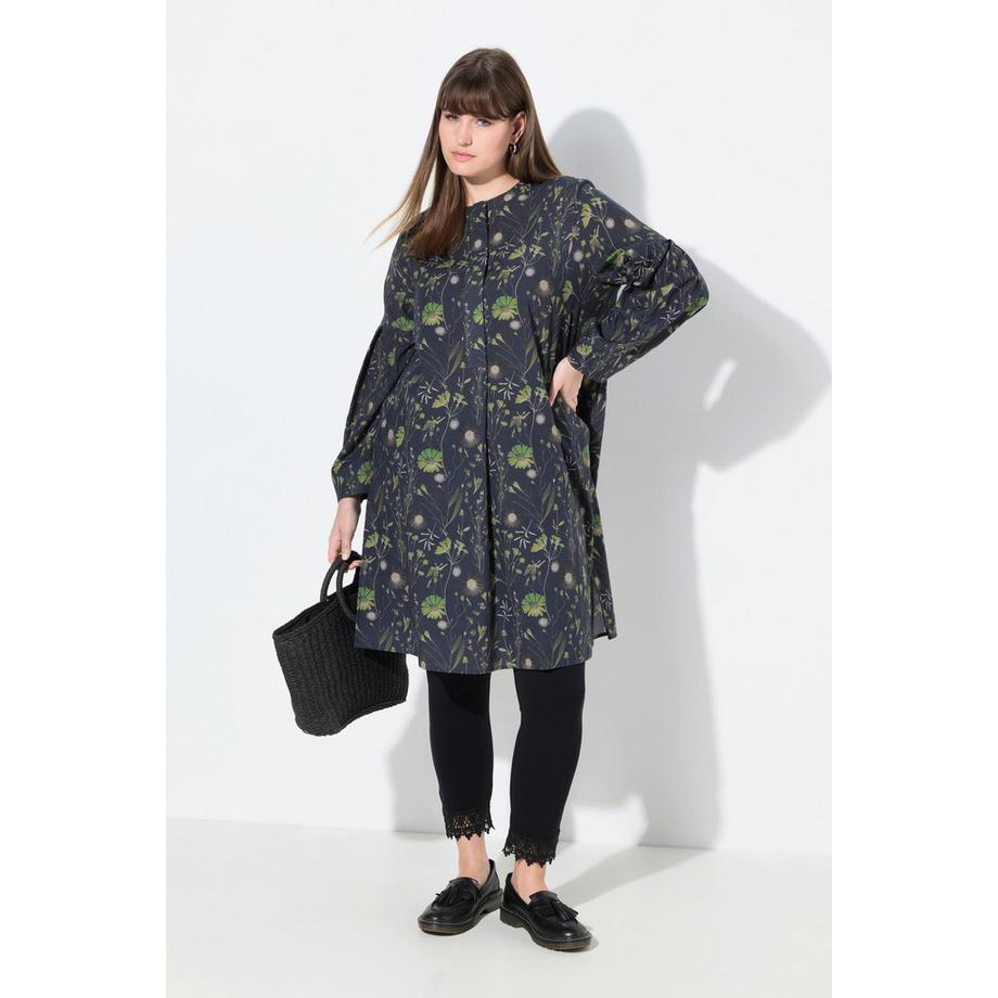 Ulla Popken Tunique Longue Coupe Evasée Col Rond Manches Longues Coton Bio  