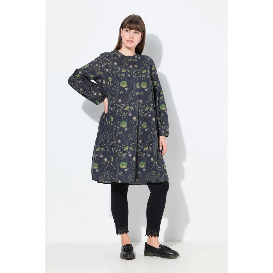 Ulla Popken Tunique Longue Coupe Evasée Col Rond Manches Longues Coton Bio  