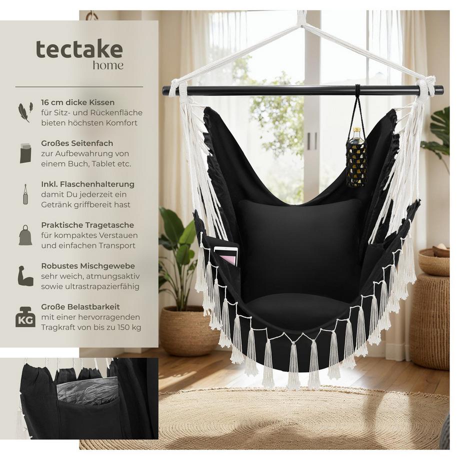 Tectake Hängesessel Malika extra dicke Sitz- und Rückenkissen mit Bücherfach & Flaschenhalterung  