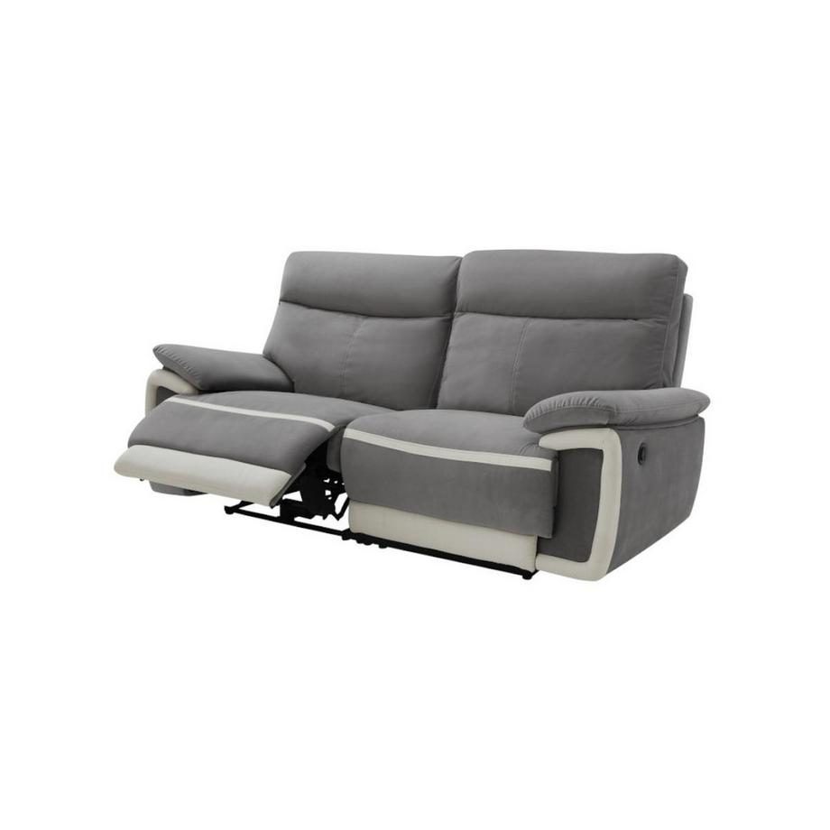 Vente-unique Canapé 3 places relax électrique en velours METTI bandes écru  