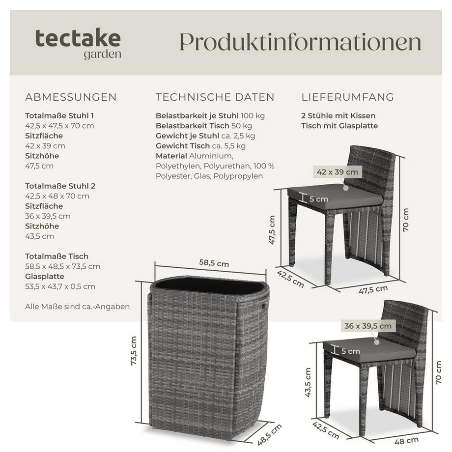 Tectake Set in rattan  Amburgo  con telaio in alluminio  