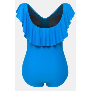 Ulla Popken  Maillot de bain une pièce à volant, décolleté en V, bonnets souples 