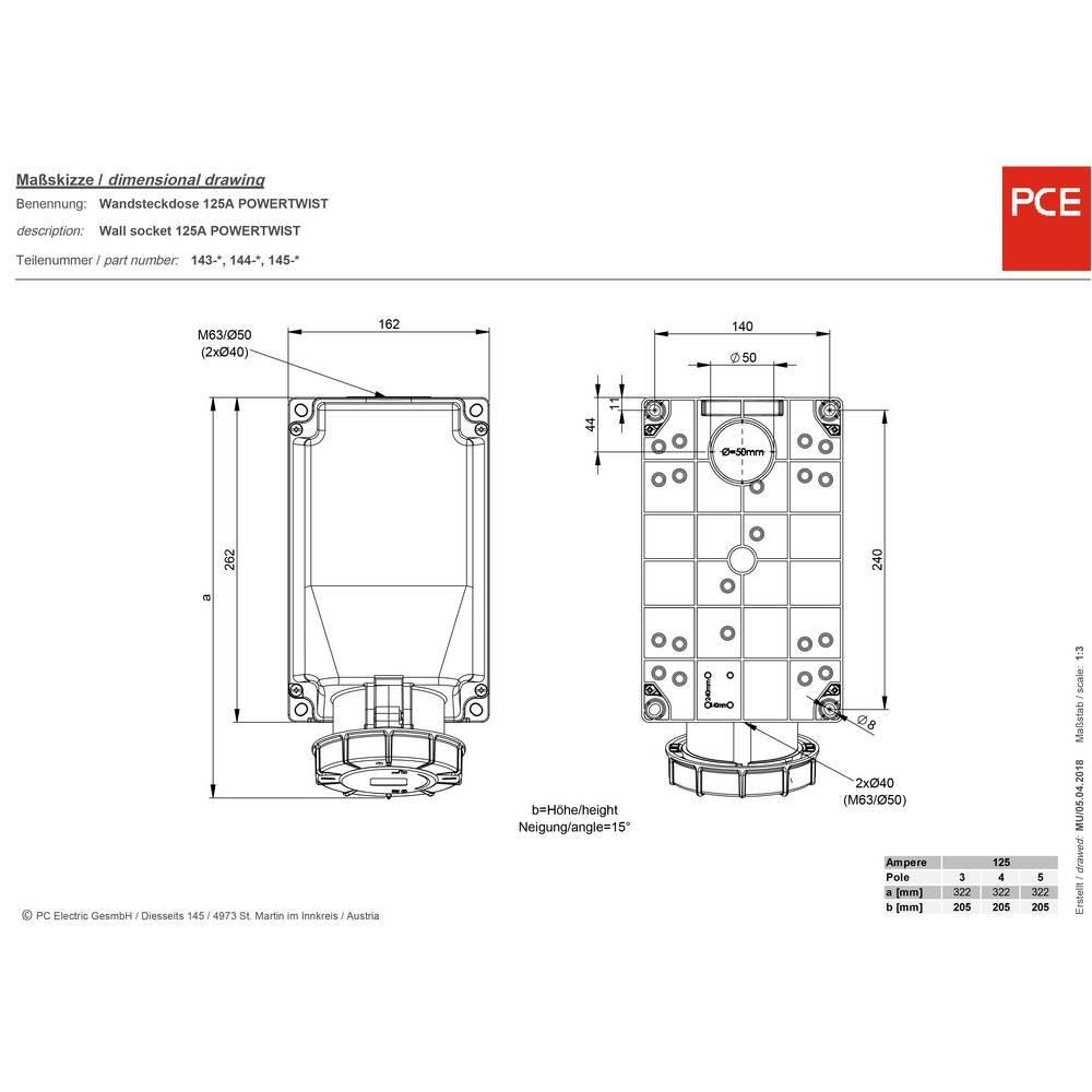 PCE  Twist  Presa da parete CEE 125 A 5 poli 400 V 