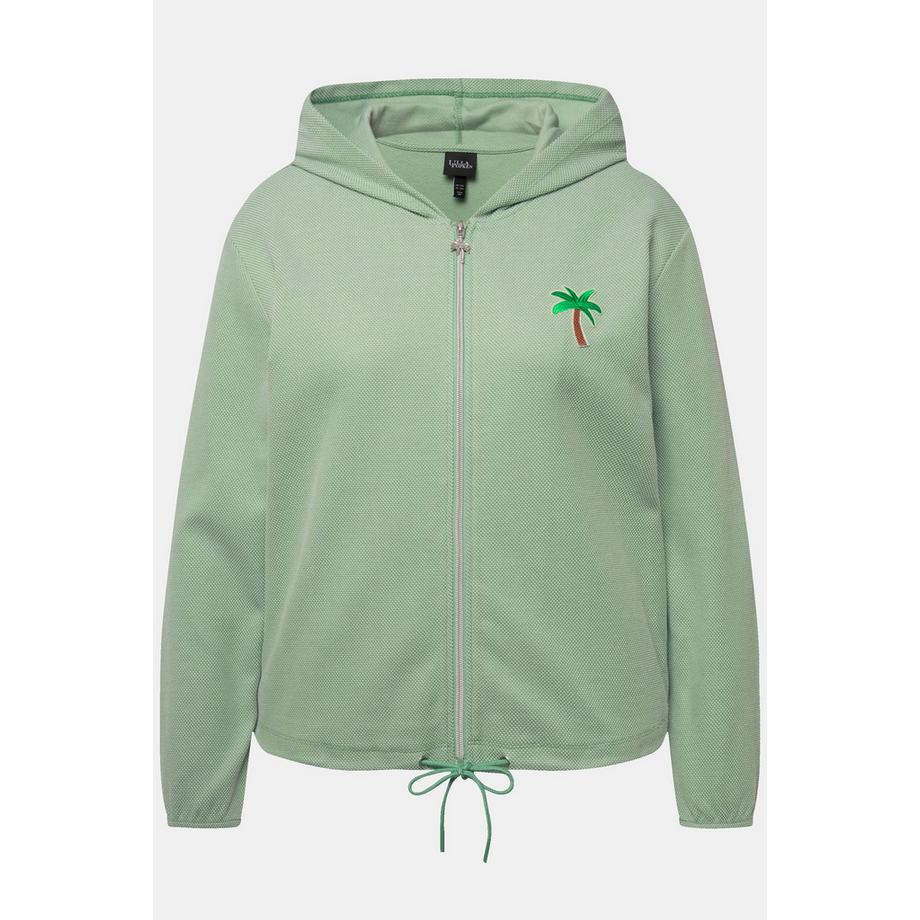 Ulla Popken Veste à Capuche Zippée Piqué Broderie Cactus  