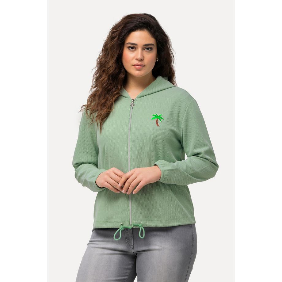 Ulla Popken Veste à Capuche Zippée Piqué Broderie Cactus  