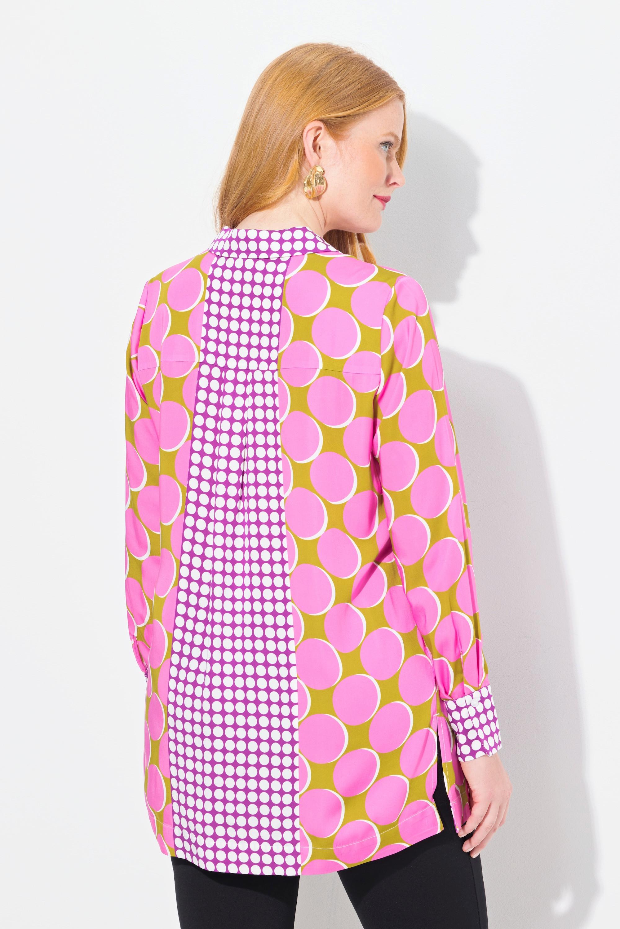 Ulla Popken Chemisier Long Satin Imprimé Patchwork Col Chemise Manches Longues  