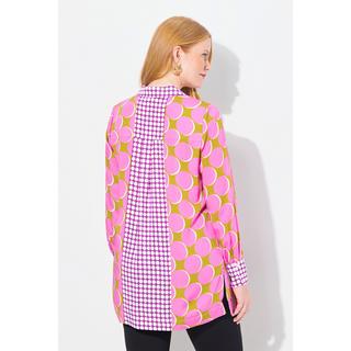 Ulla Popken Chemisier Long Satin Imprimé Patchwork Col Chemise Manches Longues  