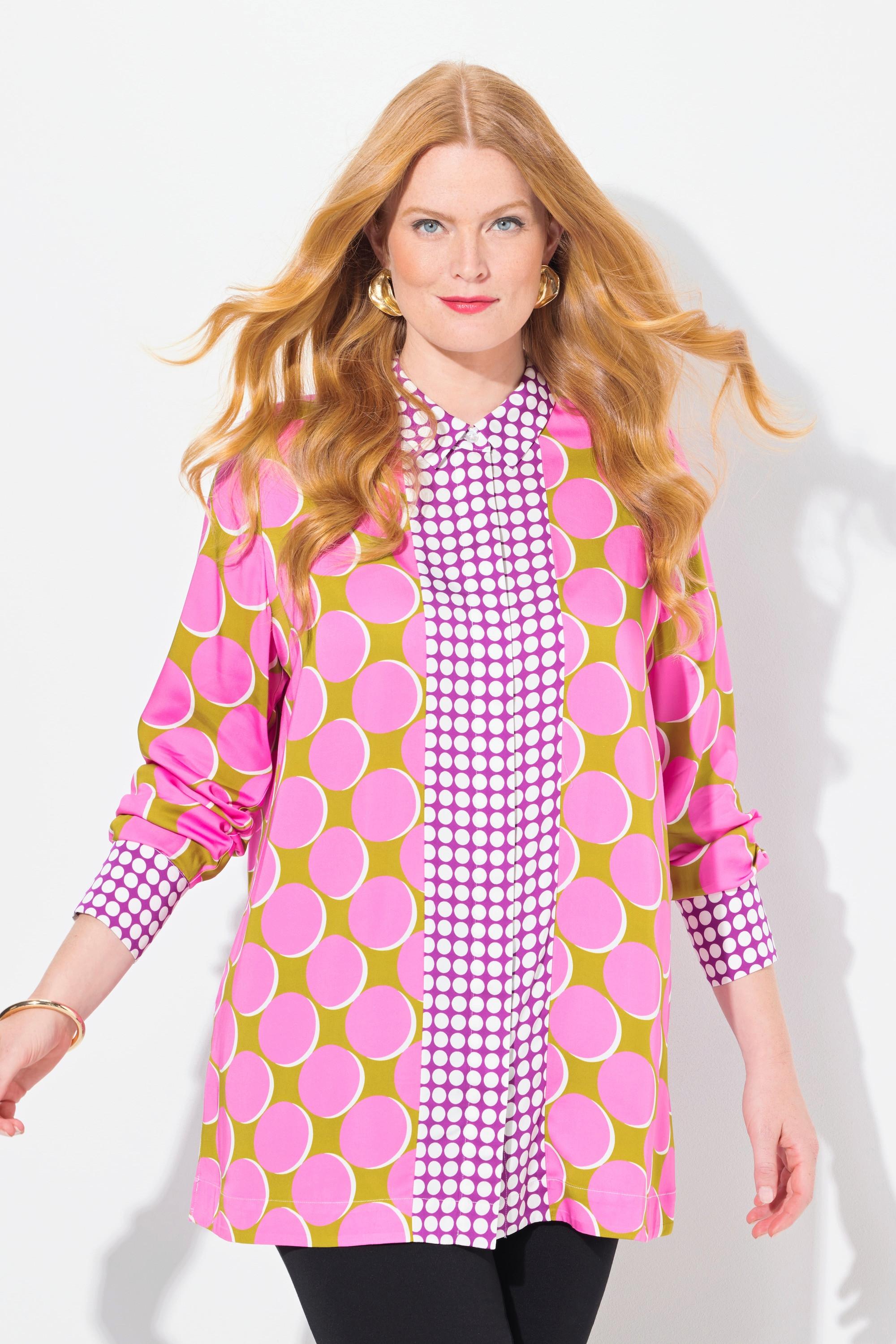 Ulla Popken Chemisier Long Satin Imprimé Patchwork Col Chemise Manches Longues  