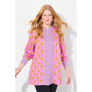 Ulla Popken Chemisier Long Satin Imprimé Patchwork Col Chemise Manches Longues  