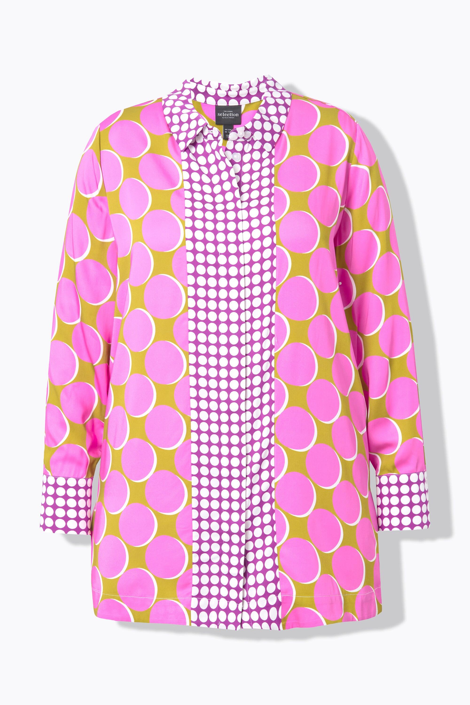 Ulla Popken Chemisier Long Satin Imprimé Patchwork Col Chemise Manches Longues  