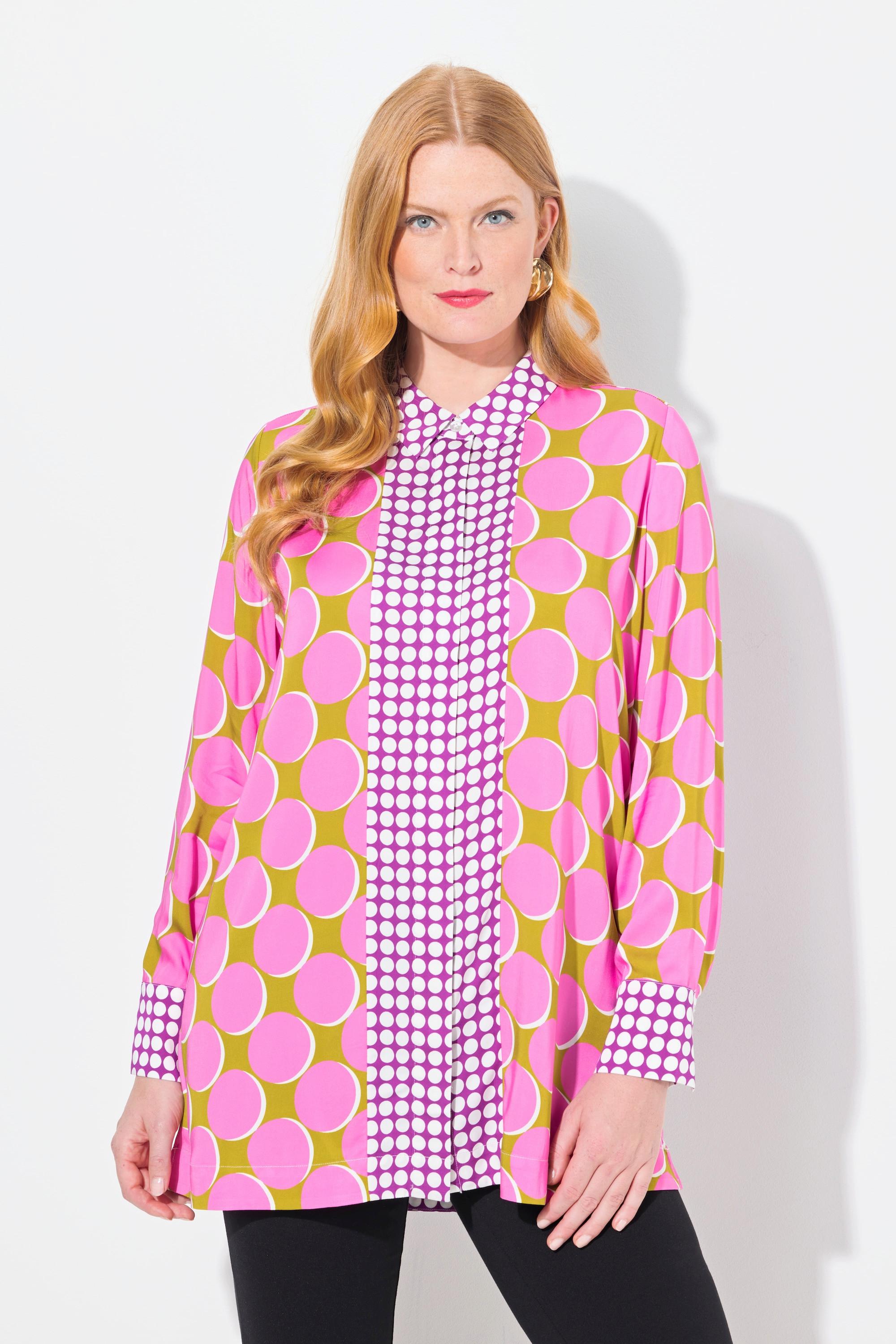 Ulla Popken Chemisier Long Satin Imprimé Patchwork Col Chemise Manches Longues  