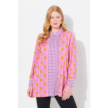 camicia lunga in raso, design patch, colletto, manica lunga