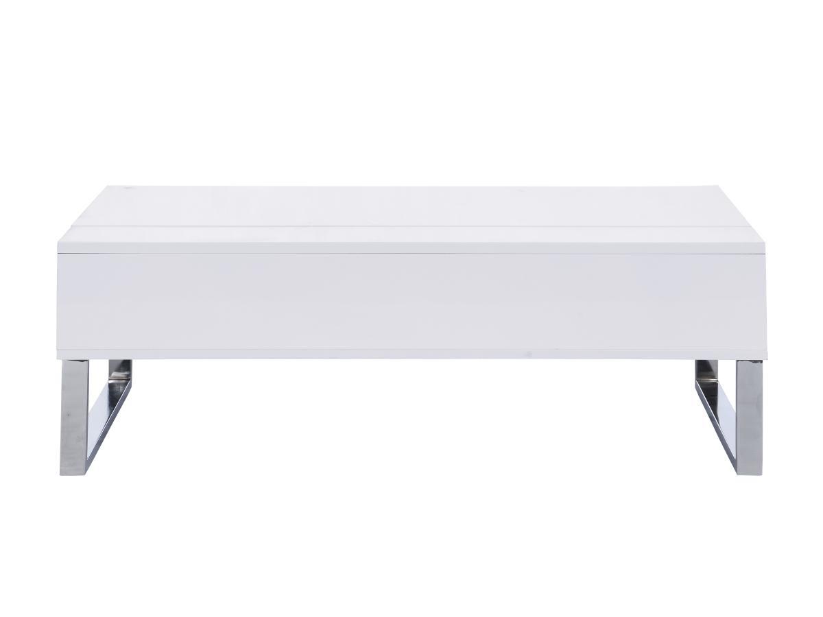 Vente-unique Table basse avec plateau relevable - MDF et métal chromé - Blanc laqué - SECALI  