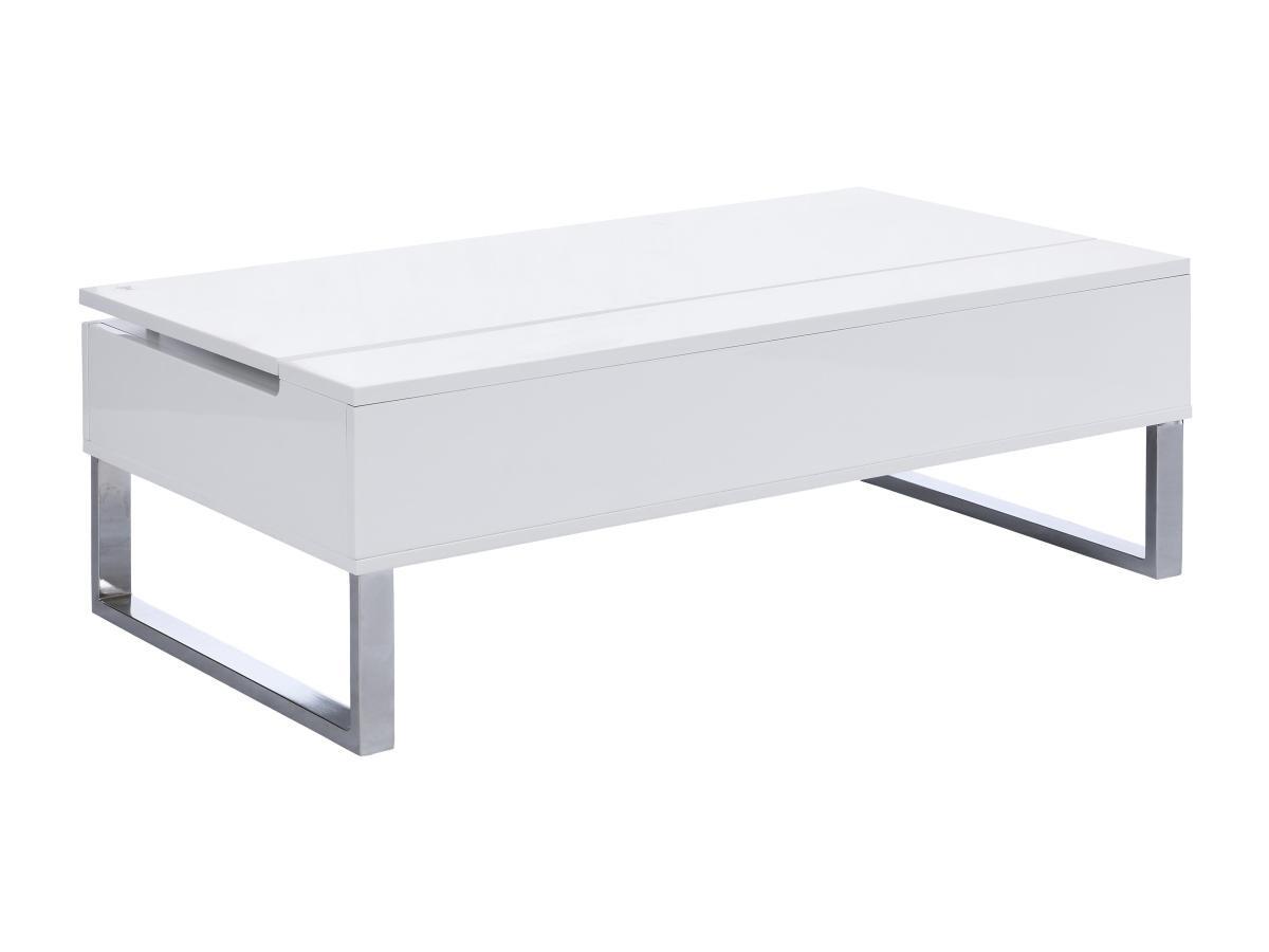 Vente-unique Table basse avec plateau relevable - MDF et métal chromé - Blanc laqué - SECALI  