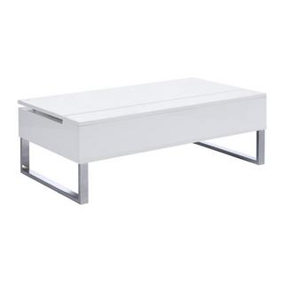 Vente-unique Table basse avec plateau relevable - MDF et métal chromé - Blanc laqué - SECALI  