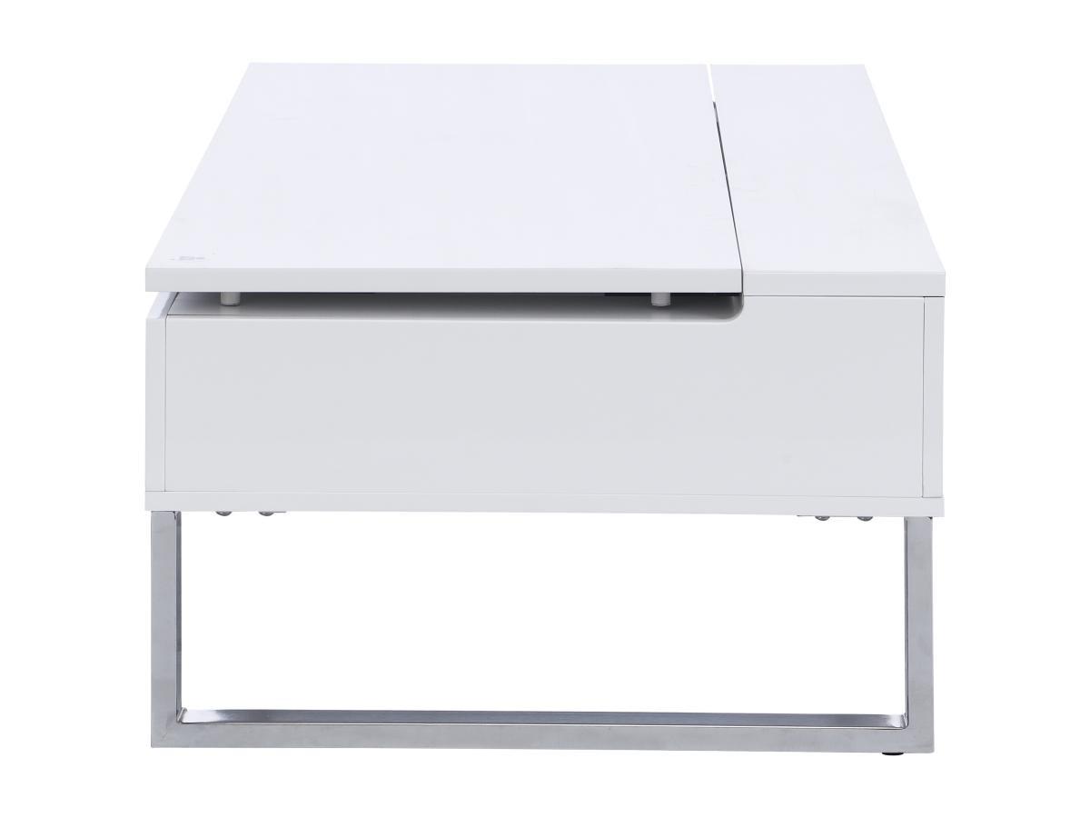 Vente-unique Table basse avec plateau relevable - MDF et métal chromé - Blanc laqué - SECALI  