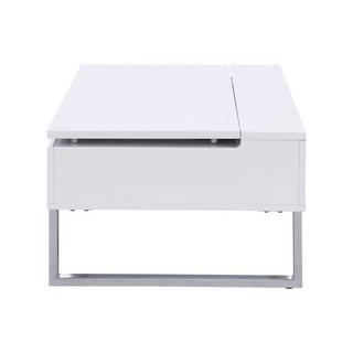 Vente-unique Table basse avec plateau relevable - MDF et métal chromé - Blanc laqué - SECALI  