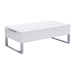 Vente-unique Table basse avec plateau relevable - MDF et métal chromé - Blanc laqué - SECALI  