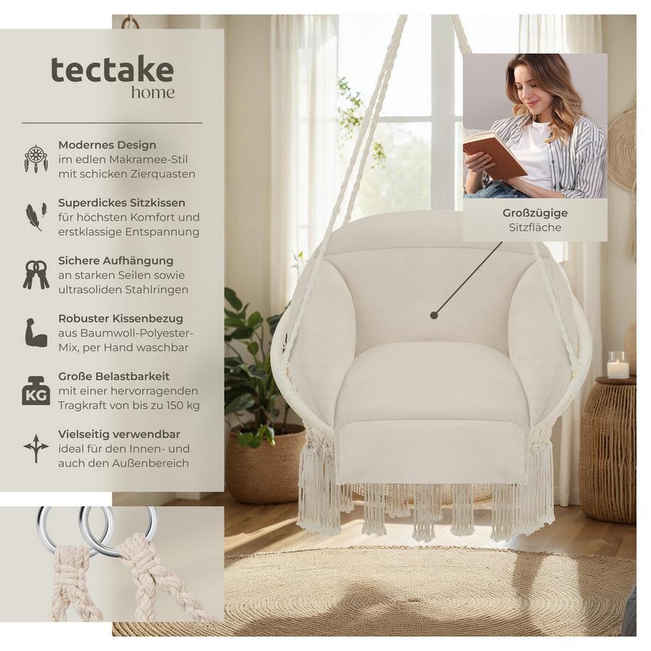 Tectake Fauteuil suspendu SAMIRA avec un coussin d'assise épais  