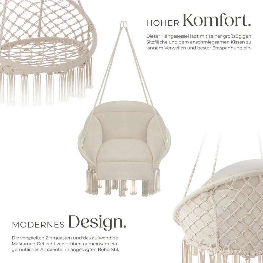 Tectake Fauteuil suspendu SAMIRA avec un coussin d'assise épais  