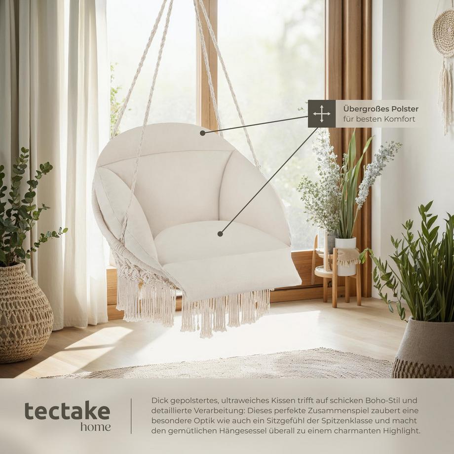 Tectake Fauteuil suspendu SAMIRA avec un coussin d'assise épais  