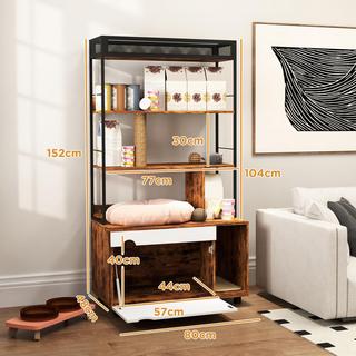 Northio  2-in-1 Katzenklo Schrank, Katzenklo mit 3-Ebenen-Regal, Kratzpfosten, Klapptür, Katzenhaus für Katze unter 6 kg, 80 x 48 x 152 cm, Rustikal-Braun 