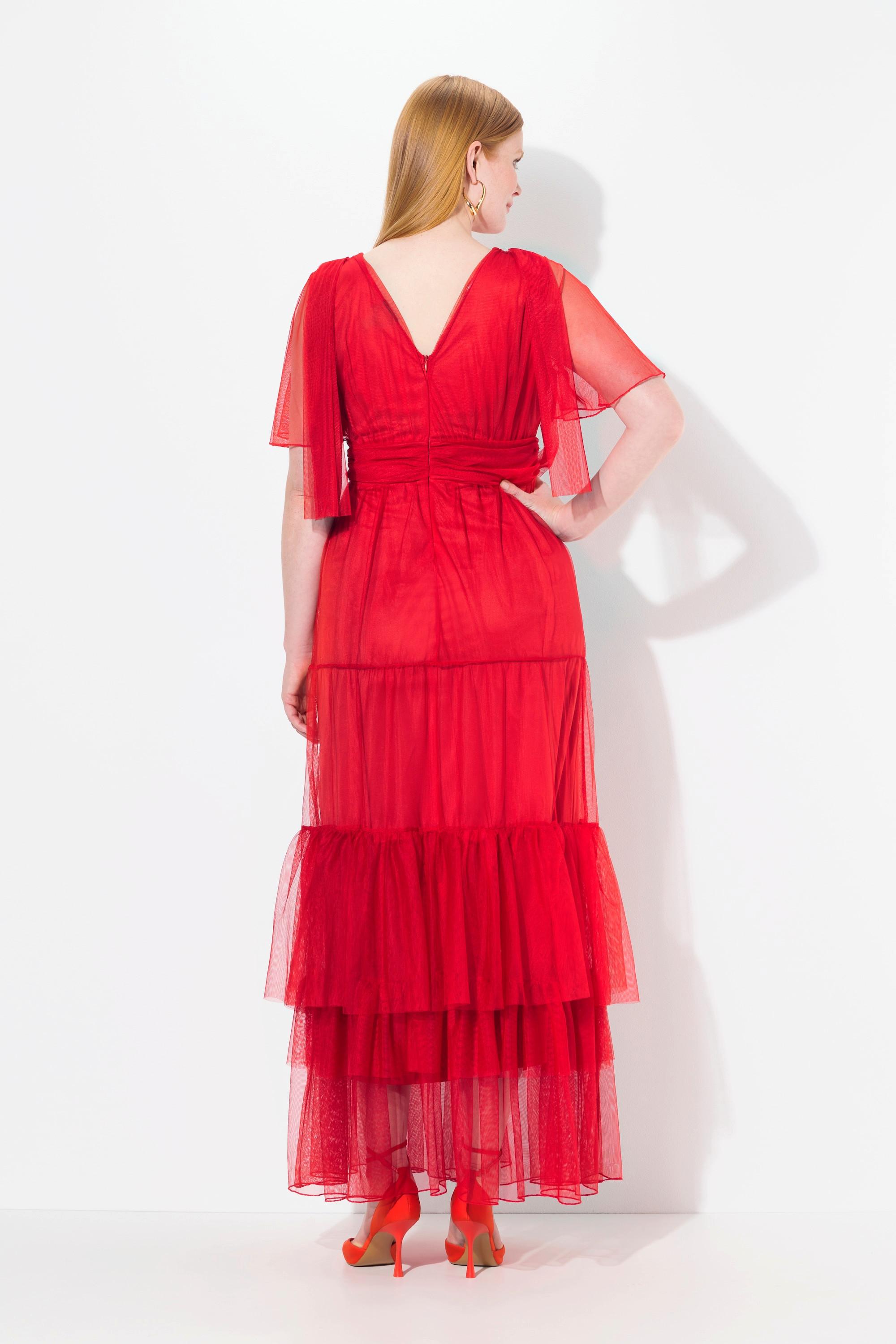 Ulla Popken Robe Maxi Drapée en Mesh Manches Chauve-Souris  