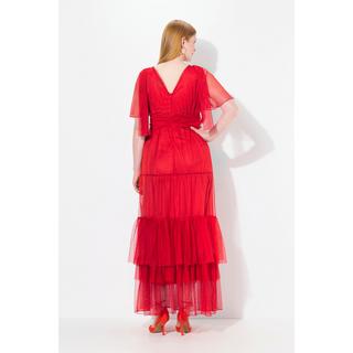 Ulla Popken Robe Maxi Drapée en Mesh Manches Chauve-Souris  