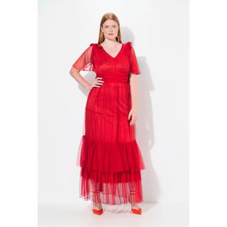 Ulla Popken Robe Maxi Drapée en Mesh Manches Chauve-Souris  